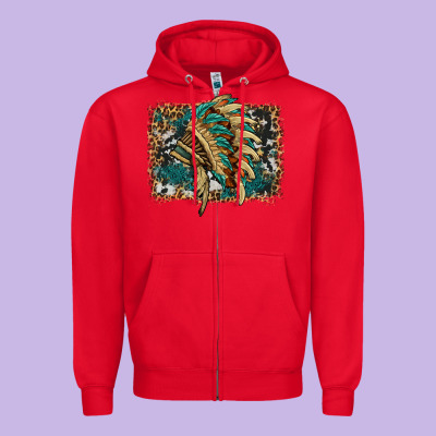 Indian Headdress With Background Zipper Hoodie Designed By Hra Design Shop