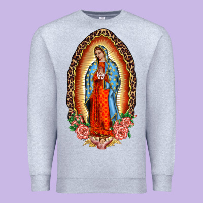 Our Lady Of Guadalupe Leopard And Roses Premium Sweatshirt Designed By Barkaloodesign