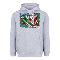 Heather Grey usa and mexico flag with leopard cowhide and gemstone background Heavyweight Hoodie - Artiststas