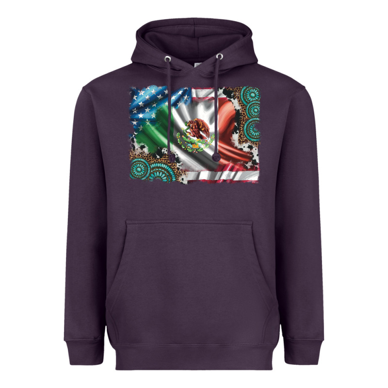 Usa And Mexico Flag With Leopard Cowhide And Gemstone Background Heavyweight Hoodie by Artiststas | Teevron