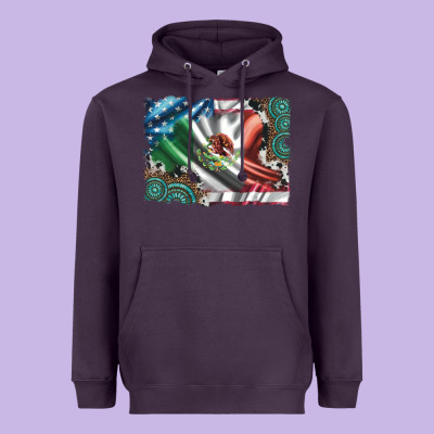 Usa And Mexico Flag With Leopard Cowhide And Gemstone Background Heavyweight Hoodie Designed By Artiststas