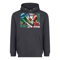 Smoke usa and mexico flag with leopard cowhide and gemstone background Heavyweight Hoodie - Artiststas