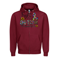 Burgundy fight for autism awareness Zipper Hoodie - CowhideDigitalArt