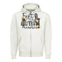 Oatmeal Heather fight for autism awareness Zipper Hoodie - CowhideDigitalArt
