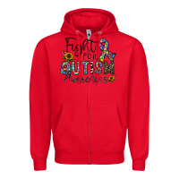 Red fight for autism awareness Zipper Hoodie - CowhideDigitalArt