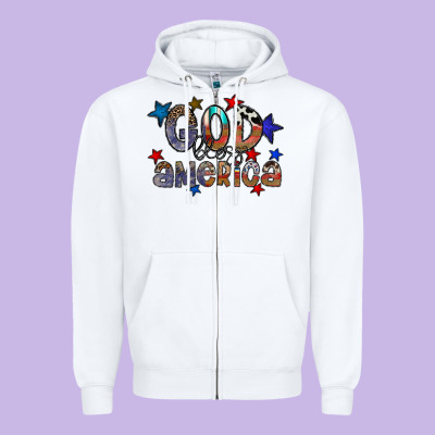 God Bless America Zipper Hoodie Designed By Cowhidedigitalart