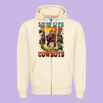 Long Live Cowboys Zipper Hoodie Designed By Fadigitalartstudio