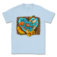 Dusty Blue fall pattern heart with leopard background Classic Tee - HRA Design Shop