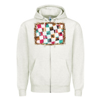 Oatmeal Heather race background with leopard frame Zipper Hoodie - HRA Design Shop