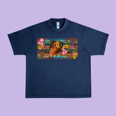 Urban Heavy Tee Brown horse with flowers and leopard
