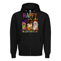 Black Happy hallothankmas dog Zipper Hoodie - FaDigitalArtStudio