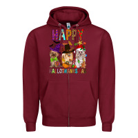 Burgundy Happy hallothankmas dog Zipper Hoodie - FaDigitalArtStudio