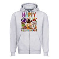 Heather Grey Happy hallothankmas dog Zipper Hoodie - FaDigitalArtStudio