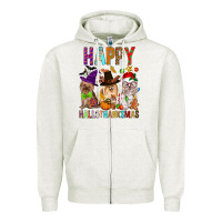 Oatmeal Heather Happy hallothankmas dog Zipper Hoodie - FaDigitalArtStudio