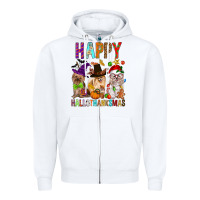 White Happy hallothankmas dog Zipper Hoodie - FaDigitalArtStudio