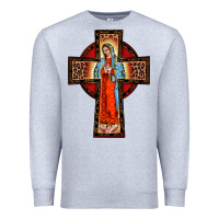 Heather Grey lady of guadalupe leopard cross Premium Sweatshirt - BarkalooDesign