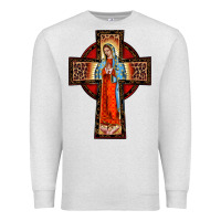 Oatmeal Heather lady of guadalupe leopard cross Premium Sweatshirt - BarkalooDesign