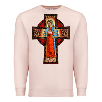 Pale Pink lady of guadalupe leopard cross Premium Sweatshirt - BarkalooDesign