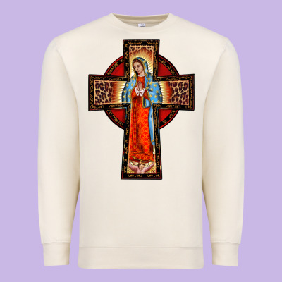 Lady Of Guadalupe Leopard Cross Premium Sweatshirt Designed By Barkaloodesign