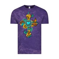 Cloud Purple western cross with gemstone and sunflowers Vintage Tee - texasbilliewilder