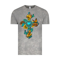 Cloud Rock western cross with gemstone and sunflowers Vintage Tee - texasbilliewilder