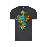 Vintage Black western cross with gemstone and sunflowers Vintage Tee - texasbilliewilder