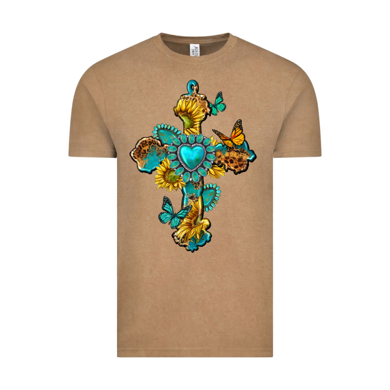 Western Cross With Gemstone And Sunflowers Vintage Tee by texasbilliewilder | Teevron