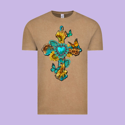 Western Cross With Gemstone And Sunflowers Vintage Tee Designed By Texasbilliewilder
