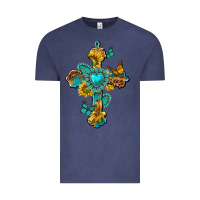 Vintage Denim western cross with gemstone and sunflowers Vintage Tee - texasbilliewilder