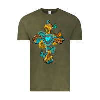 Vintage Olive western cross with gemstone and sunflowers Vintage Tee - texasbilliewilder