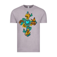 Vintage Zinc western cross with gemstone and sunflowers Vintage Tee - texasbilliewilder