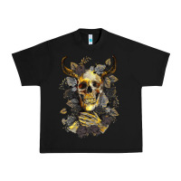 Black Bull Human Skull With Gold Roses Urban Heavy Tee - RanaPortraitStore