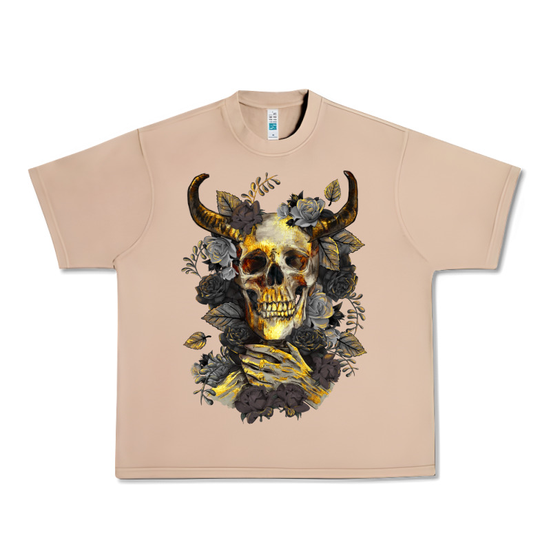 Bull Human Skull With Gold Roses Urban Heavy Tee by RanaPortraitStore | Teevron