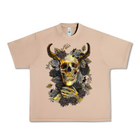 Burro Bull Human Skull With Gold Roses Urban Heavy Tee - RanaPortraitStore