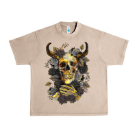 French Oak Bull Human Skull With Gold Roses Urban Heavy Tee - RanaPortraitStore