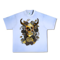 Grape Ice Bull Human Skull With Gold Roses Urban Heavy Tee - RanaPortraitStore