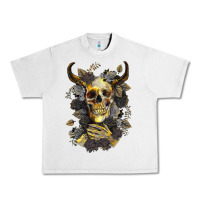 Lunar Rock Bull Human Skull With Gold Roses Urban Heavy Tee - RanaPortraitStore