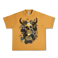 Peanut Butter Bull Human Skull With Gold Roses Urban Heavy Tee - RanaPortraitStore