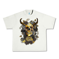 Pistachio Bull Human Skull With Gold Roses Urban Heavy Tee - RanaPortraitStore