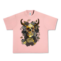 Salmon Bull Human Skull With Gold Roses Urban Heavy Tee - RanaPortraitStore