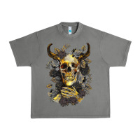 Tornado Bull Human Skull With Gold Roses Urban Heavy Tee - RanaPortraitStore