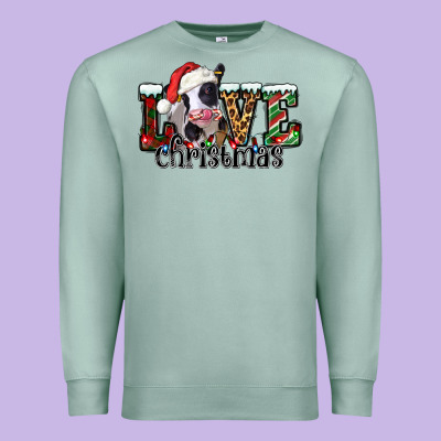 Love Christmas Cow Premium Sweatshirt Designed By Jasminsmagicworld