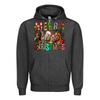 Charcoal Heather Merry christmas horses Zipper Hoodie - FaDigitalArtStudio