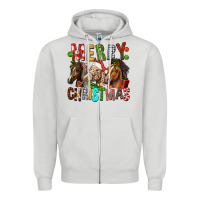 Dove Grey Merry christmas horses Zipper Hoodie - FaDigitalArtStudio