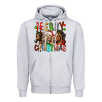 Heather Grey Merry christmas horses Zipper Hoodie - FaDigitalArtStudio