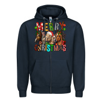 Navy Merry christmas horses Zipper Hoodie - FaDigitalArtStudio