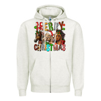 Oatmeal Heather Merry christmas horses Zipper Hoodie - FaDigitalArtStudio