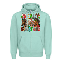 Seafoam Merry christmas horses Zipper Hoodie - FaDigitalArtStudio