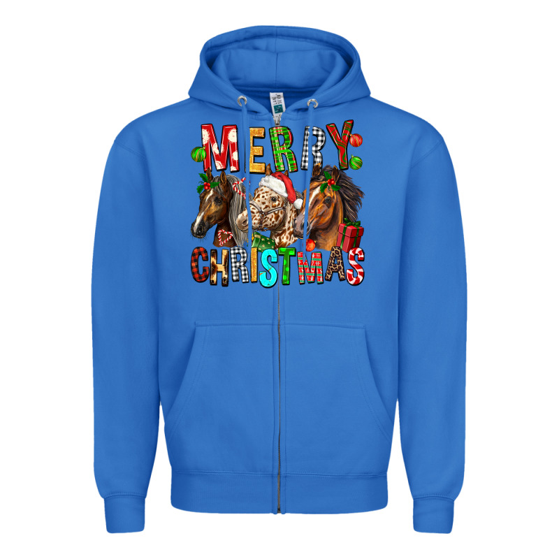 Merry Christmas Horses Zipper Hoodie by FaDigitalArtStudio | Teevron