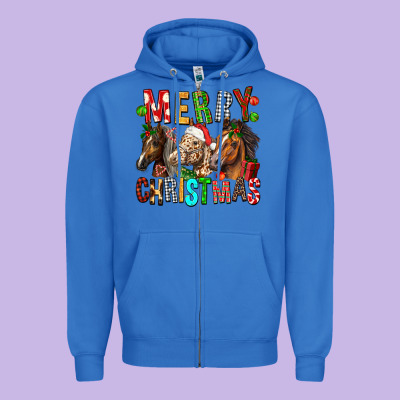 Merry Christmas Horses Zipper Hoodie Designed By Fadigitalartstudio